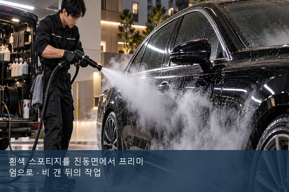 흰색 스포티지를 진동면에서 프리미엄으로 · 비 갠 뒤의 작업